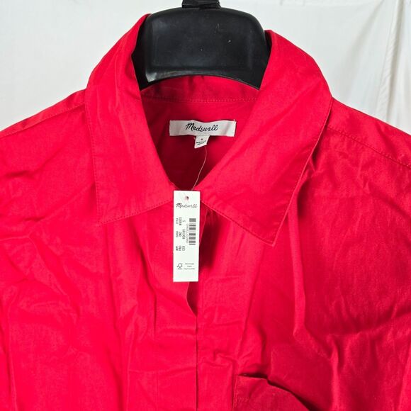 Madewell Poplin Easy Y-Neck Button-Up Shirt Red Women Sm 100% Cotton Relaxed Fit - Picture 6 of 13